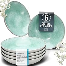 Ibiza Dinner Set for 6 People - Modern Soup Plates Set in Premium Porcelain Stoneware, Scratch Resistant, Dishwasher and Microwave Safe - Elegant Style - Pure Living Beige and Turquoise