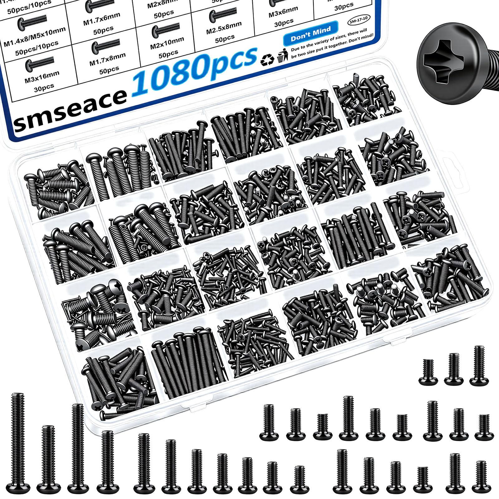 smseace 516Pcs Black Nuts and Bolts Assortment Kit 21-Sizes M3/M4/M5/M6 Nut Bolt Washer Assortment Kit for Machinery, Furniture, Automotive, Motorcycle Repairs — Amazon image 20