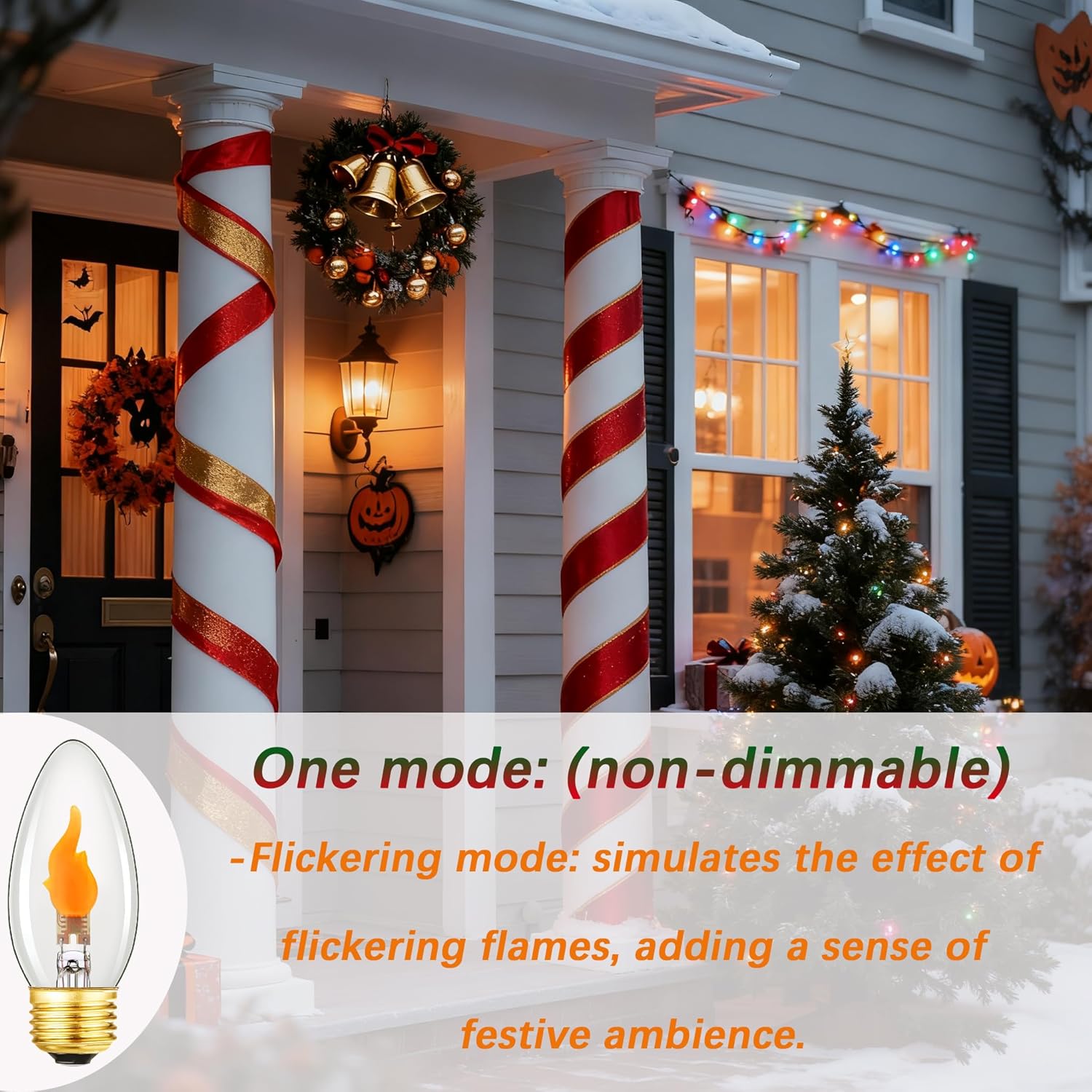 Flickering Flame Light Bulbs, E26 Flicker LED Bulb,Candelabra Flame Effect LED Bulb for Halloween Christmas Party Decoration,1W,100LM,Clear Glass,6Pack