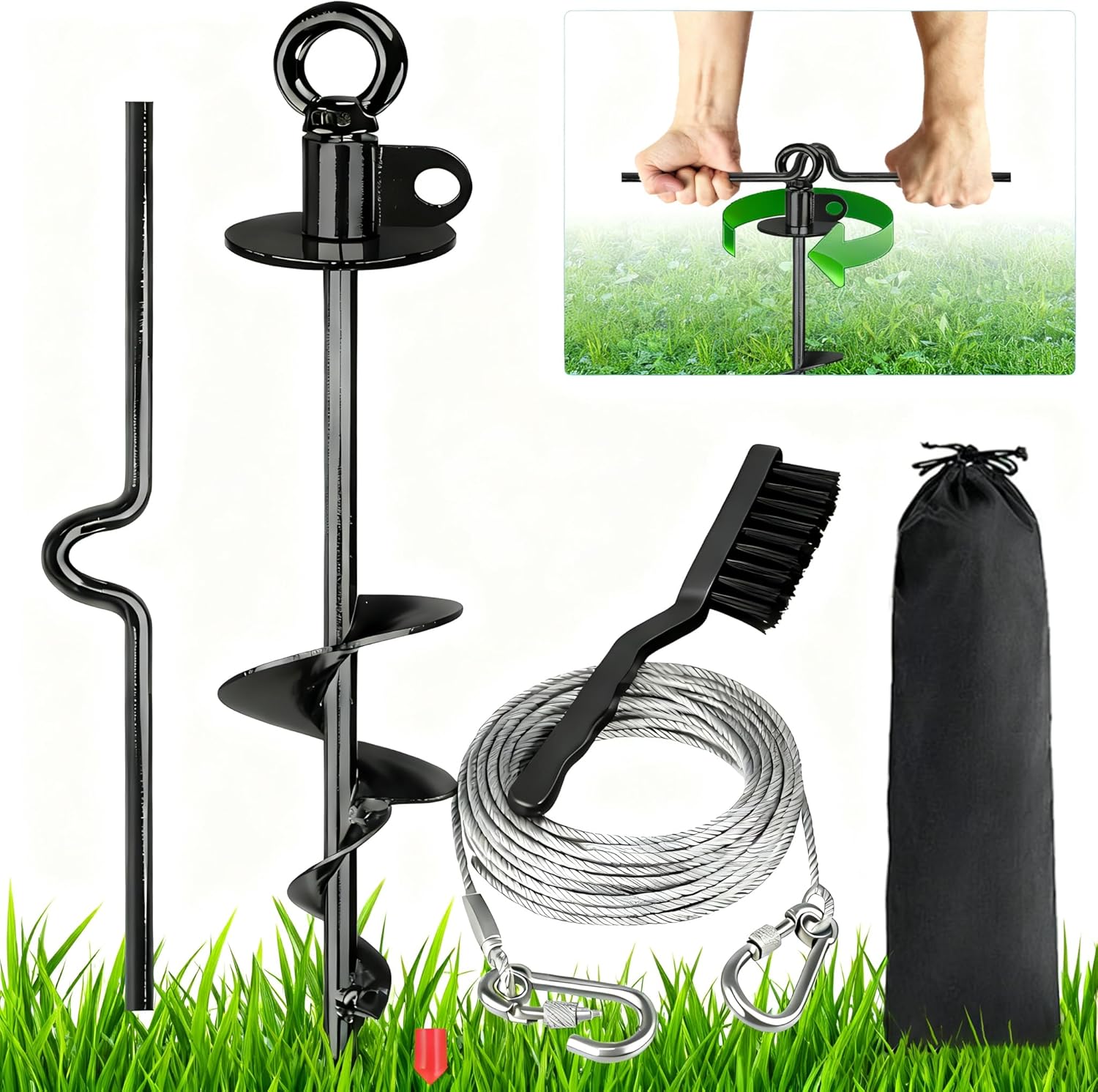 15ft Dog Tie Out Cable for Dogs, 15" Black Dog Tie Out Stake Anti-Rust, Dog Stakes for Outside Large Dog up to 220lbs, Dog Yard Leash and Stake Great for Camping or Garden
