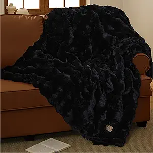 Bedsure GentleSoft Fluffy Faux Fur Throw Blanket for Couch, Soft Fuzzy Bubble Blanket Home Decor Gifts for Bedroom Living Room, Thick Warm Furry Cozy Gifts for Women, Black, 50x60 Inch
