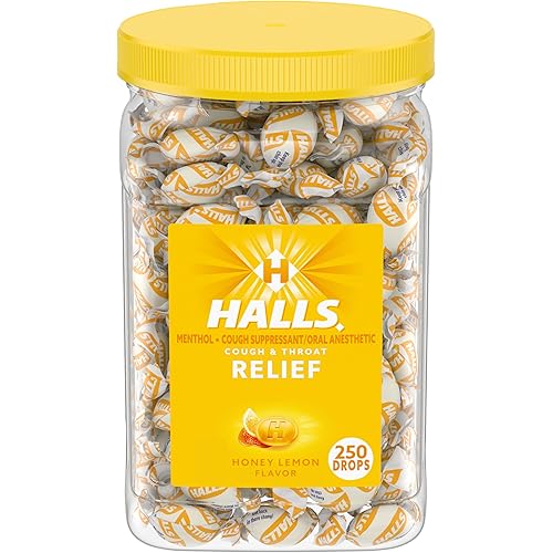 HALLS Cough and Throat Relief Honey Lemon Cough Drops, Bulk Pack, 250 Drops
