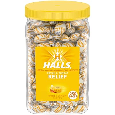 HALLS Cough and Throat Relief Honey Lemon Cough Drops, Bulk Pack, 250 Drops