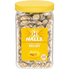 HALLS Cough and Throat Relief Honey Lemon Cough Drops Bulk Pack 250 Drops