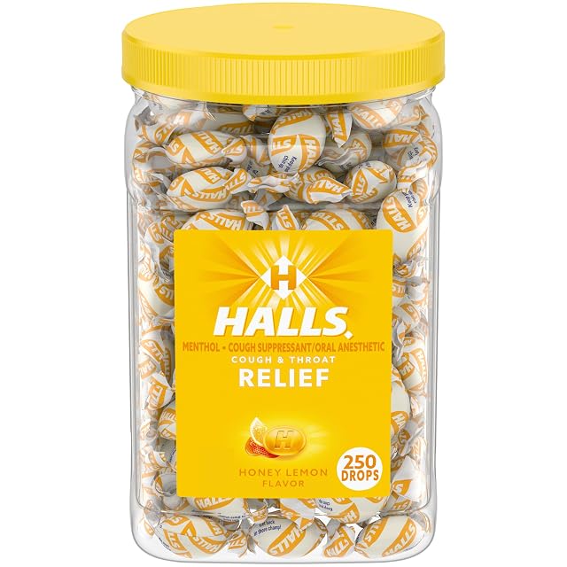 HALLS Cough and Throat Relief Honey Lemon Cough Drops Bulk Pack 250 Drops