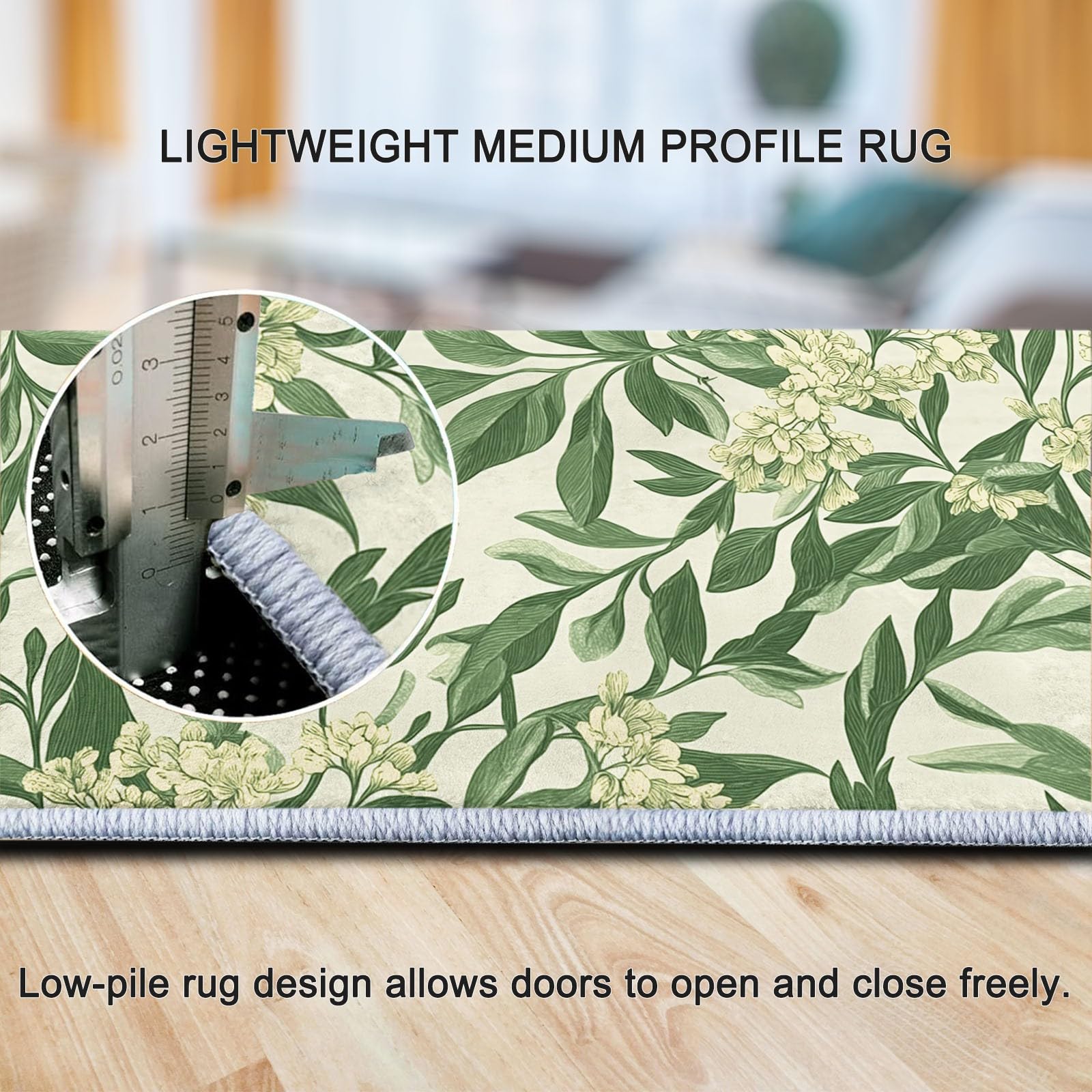 Générique Tapis 160 x 230 cm Salon Chambre à Coucher Bureau, Doux et Antidérapant Lavable en Machine Tapis Décoratif Intérieur Motif Plantes Vert Sauge et crème