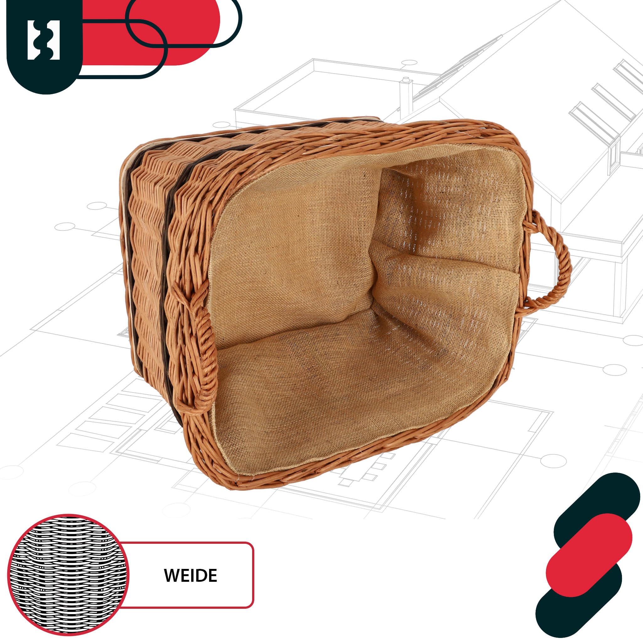 KOTARBAU® Cesto Vimini - Cesta Porta Legna Camino - 55 x 45 cm - Bicolore - Cestino in Vimini con Manico - Cesta Legna - Rustico - Robusto - per Interni