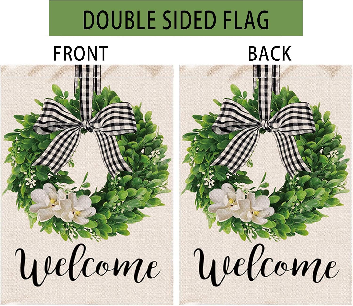 Hexagram Boxwood Wreath Welcome House Flag,Vertical Burlap Yard Flag Buffalo Plaid Bow Porch Yard Summer Fall Outdoor Decor,Large Garden Flags 28x40 Double Sided