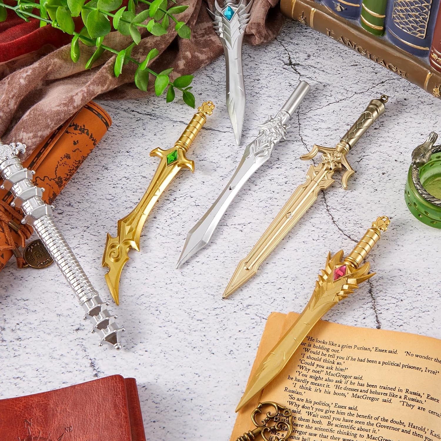 Yexiya 96 Pack Ancient Sword Pens Set Gel Ink Novelty Fun Cool Sword Plastic Gel Ink Cool Pens for Christmas Birthday Party Presents and Writing Random Style