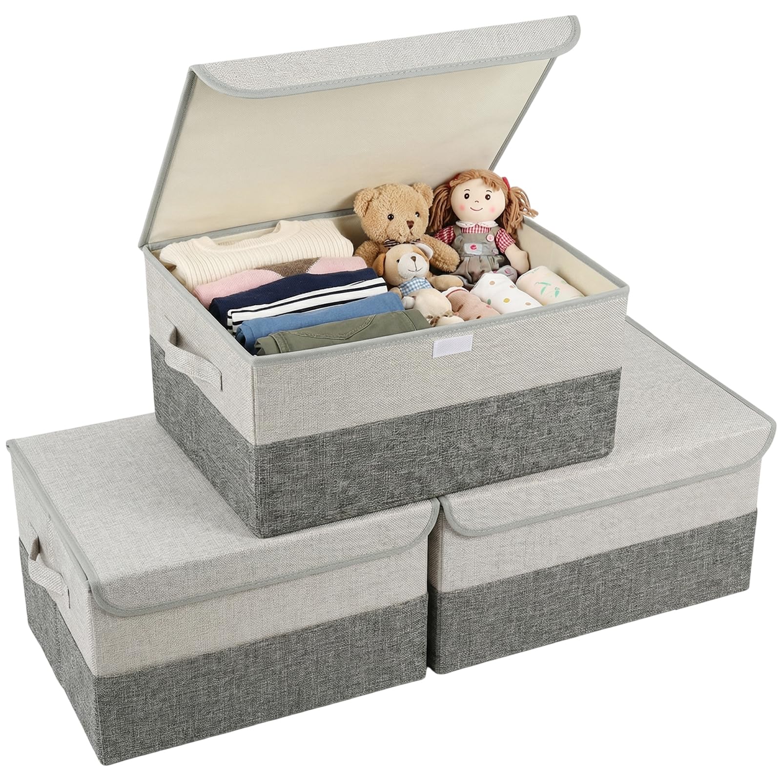 zxevg Storage Boxes 3 Pack Stackable Foldable with Lids White