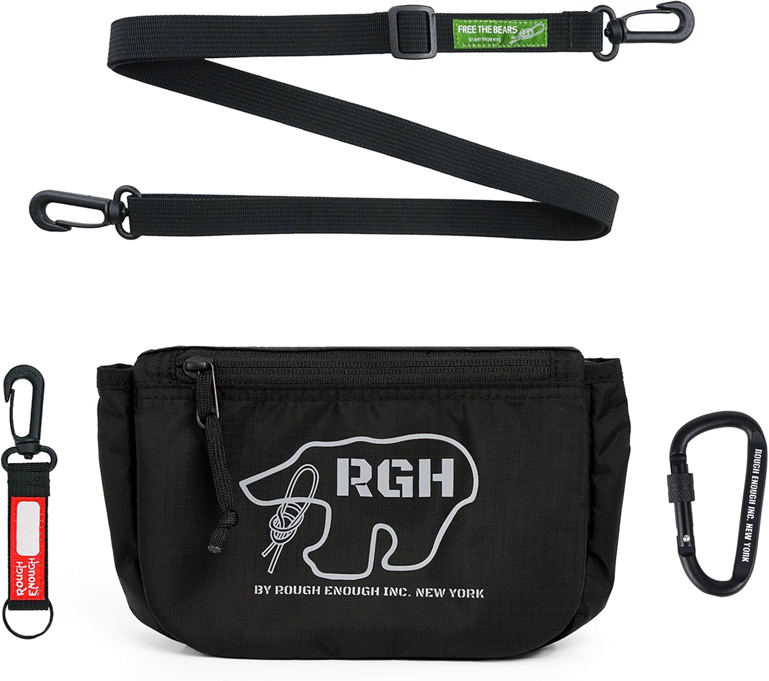 Rough Enough Small Crossbody Bag for Men Women, Water-Repellent Nylon, with YKK Zipper and 3M Reflective Logo, for Travel Daily Use Commute, Black