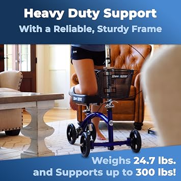 KneeRover Deluxe KneeCycle Steerable Knee Walker, Blue | Heavy Duty Knee Walker For Foot Surgery, Broken Ankle Foot Injuries, Leg Recovery Scooter, Knee Crutch Alternative