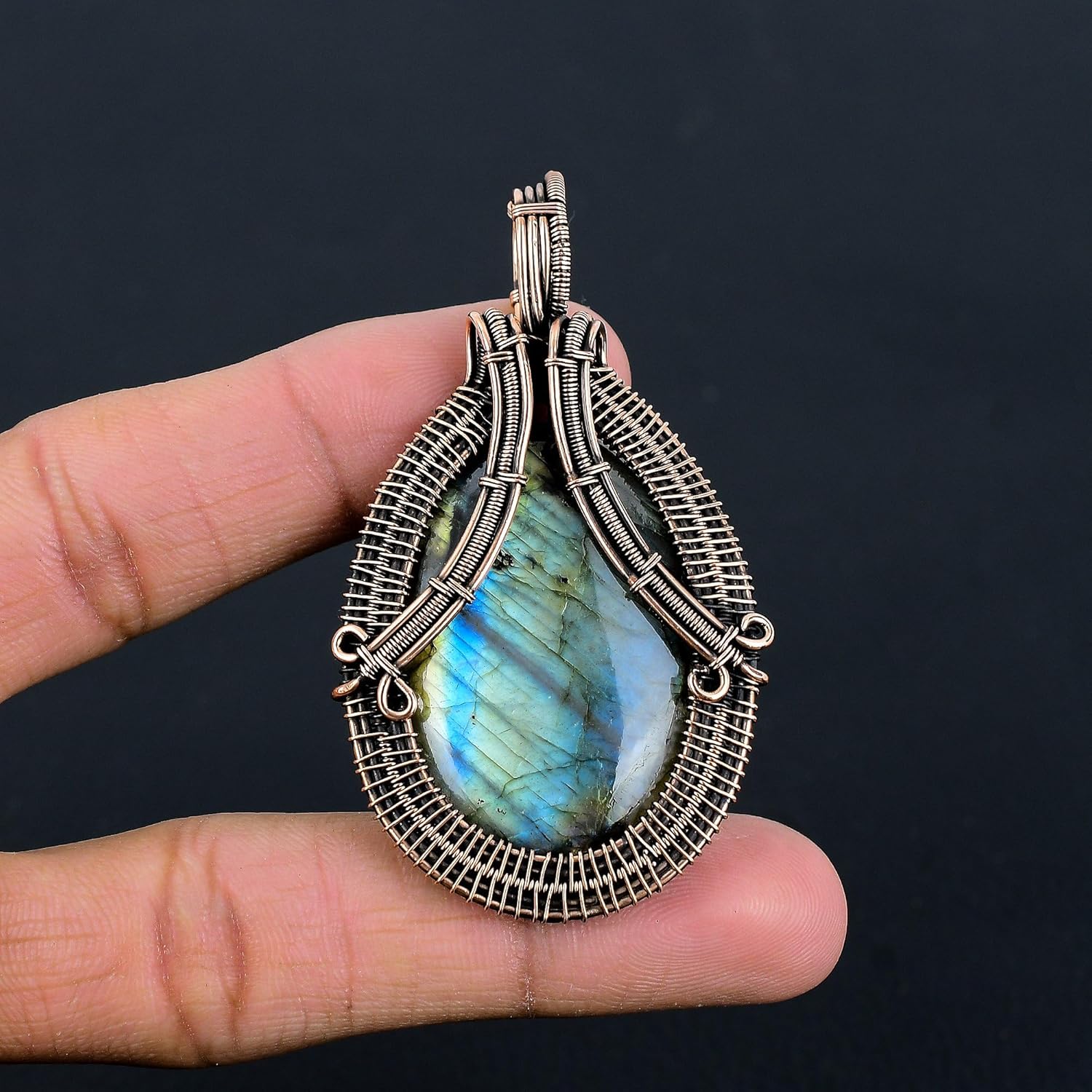 Natural Gemstone Pendant Copper Wire Wrapped Jewelry Necklace