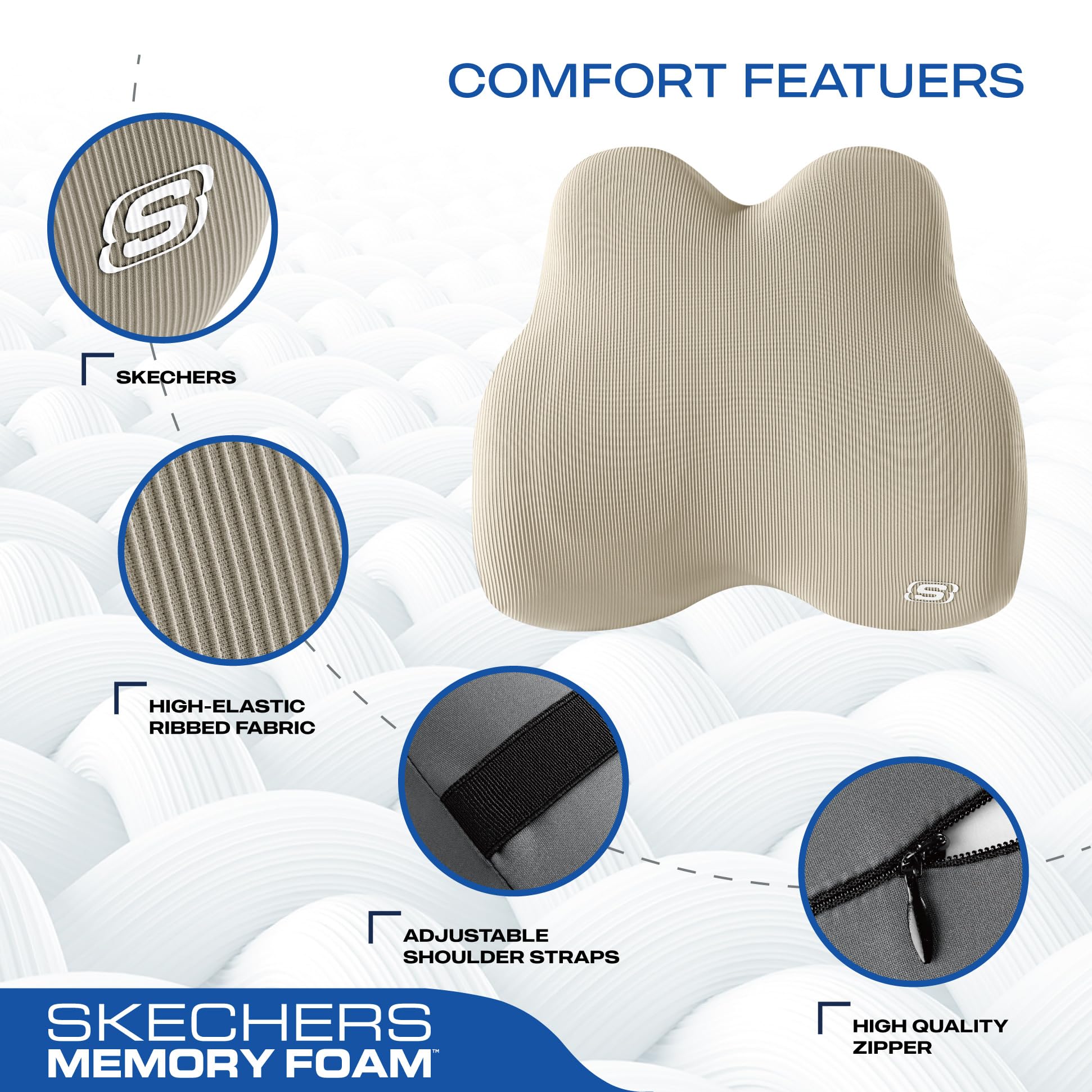 Skechers Lendenkissen aus Memory-Schaum, Lendenwirbelstützkissen für Büro, Stuhl, Schmerzlinderung im unteren Rücken, ergonomisches Design, Rückenstützkissen für Bürostuhl, Auto, Zuhause, Reisen