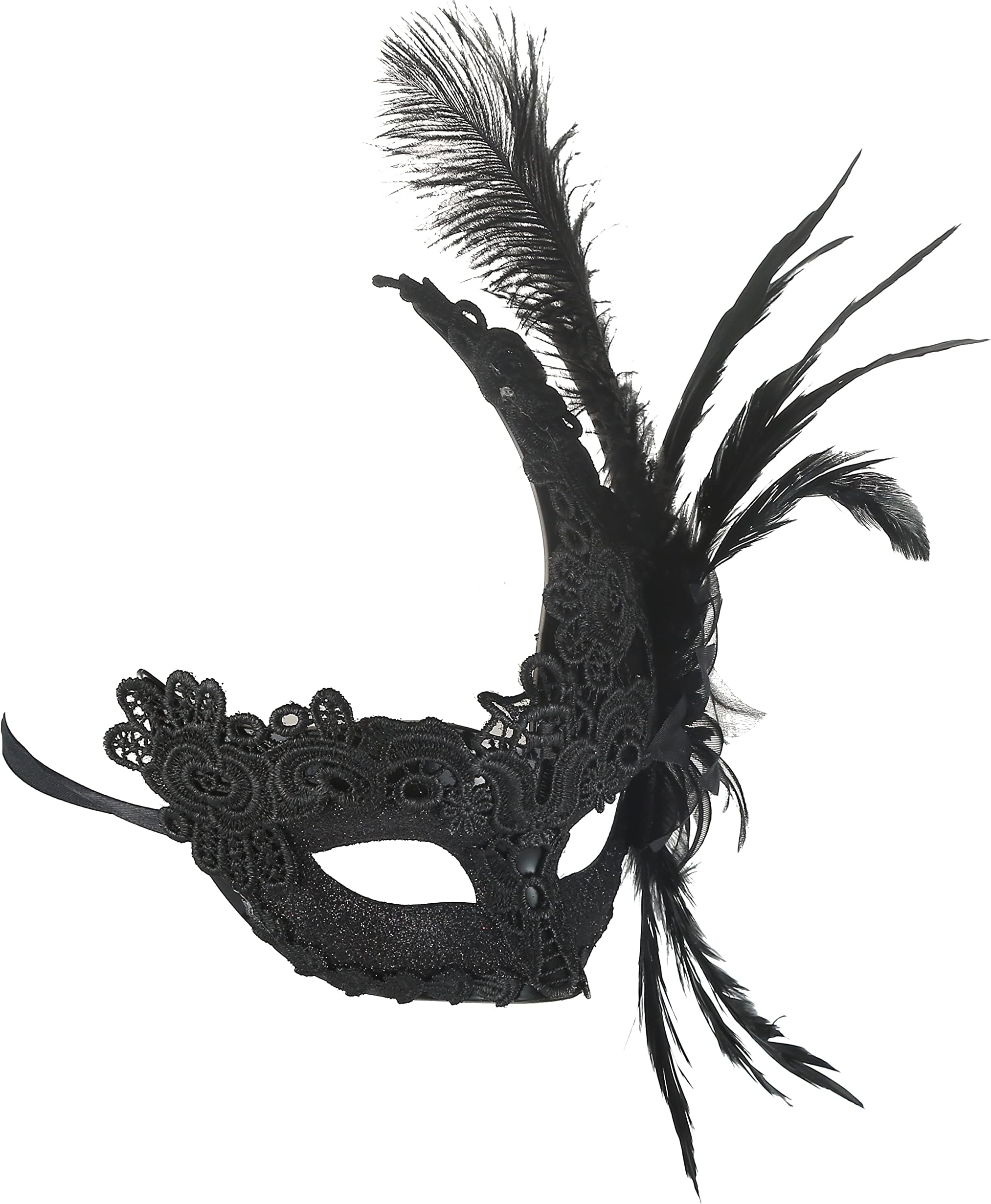 Halloween Embroidery Mask Masquerade Feather Mask for Women Venetian Mask Party/Ball Prom/Mardi Gras/Wedding/Wall Decoration… (Black)