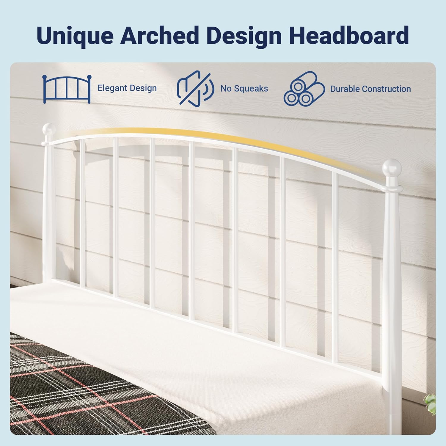 Allewie Queen Bed Frame, Metal Platform Bed Frame with Arched Headboard & Footboard, Mid-Century Modern Style, Under Bed Storage, No Box Spring Needed, Easy Assembly, White