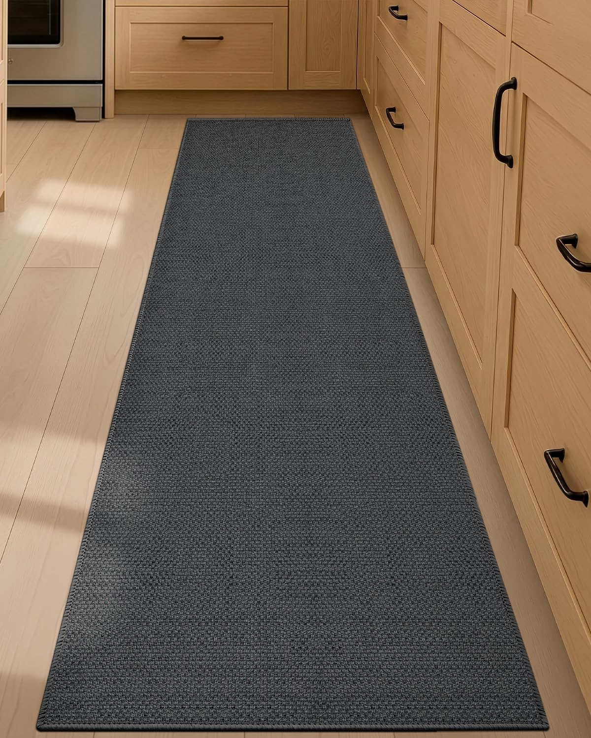 COLOR&GEOMETRY Thin Kitchen Rug 43x200cm Non Slip Rubber Backing,Grey