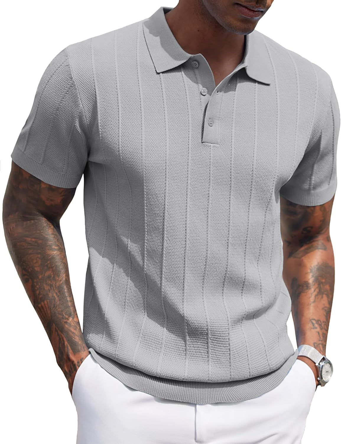 COOFANDY Mens Knit Polo Shirts Short Sleeve Ribbed Textured Polo Shirt Lightweight Casual Golf Shirts Collared T Shirt