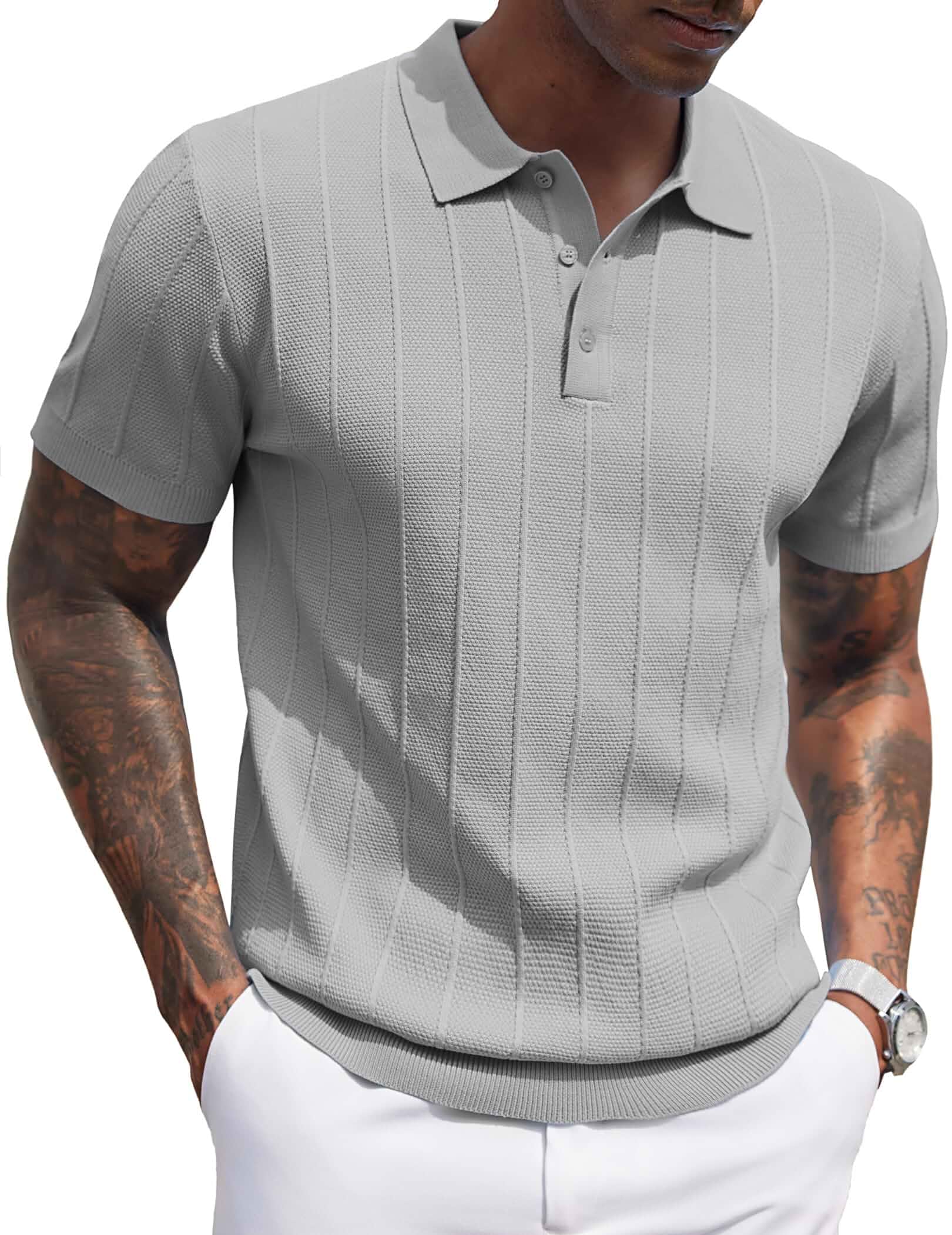 COOFANDY Mens Knit Polo Shirts Short Sleeve Ribbed Textured Polo Shirt Lightweight Casual Golf Shirts Collared T Shirt Solid