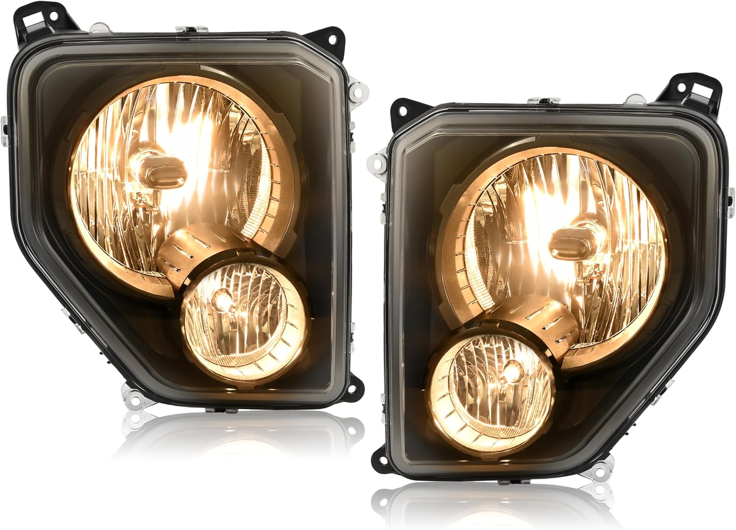 HECASA Pair Headlights Compatible with 2008-2012 Jeep Liberty Replacement for CH2503227C CH2502227C Headlamp w/Fog Lights Drive & Passenger Side Plastic Clear Lens+Black Housig