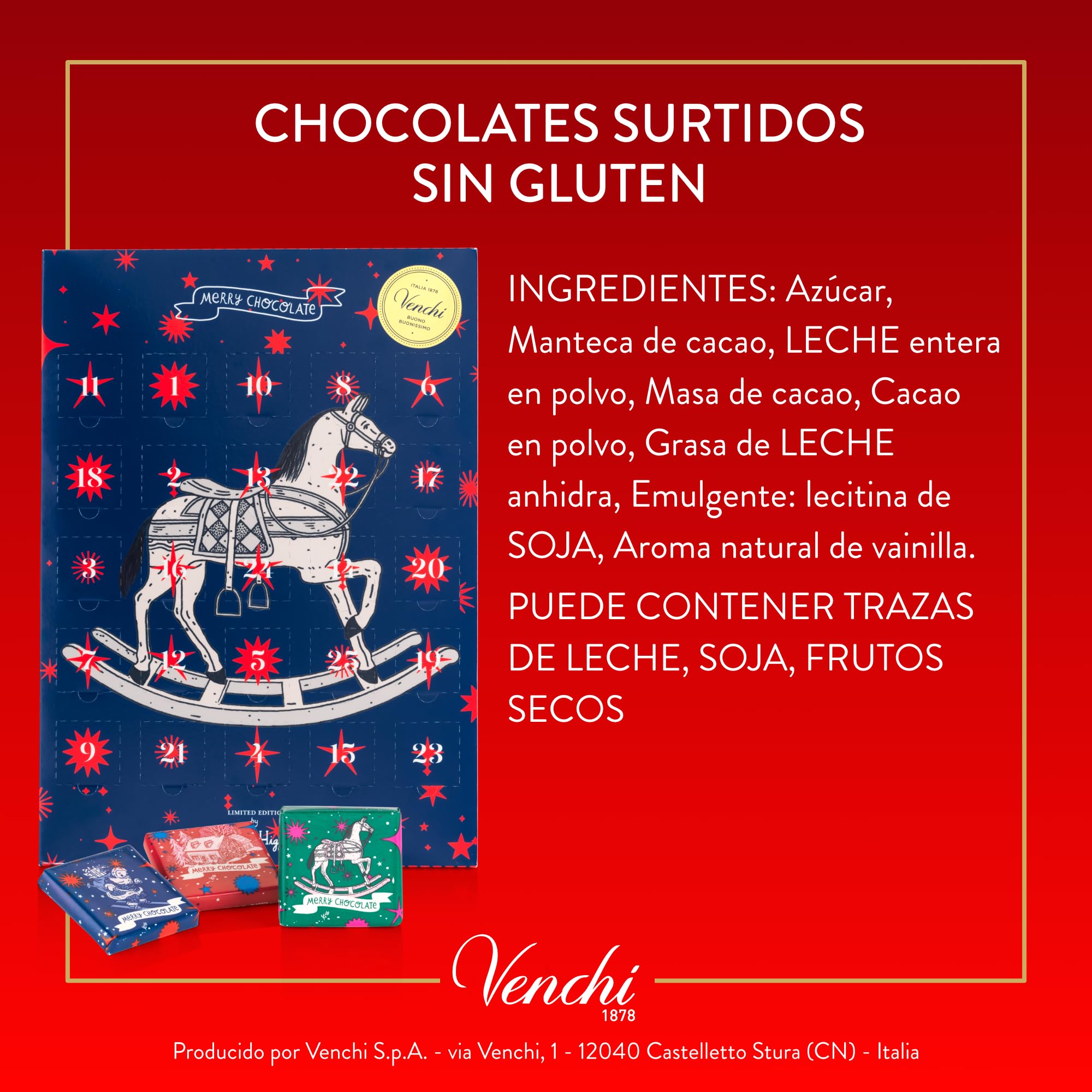 Venchi Calendario de Adviento 181 g 25 Bombones Chocolate con Leche y Negro Navidad