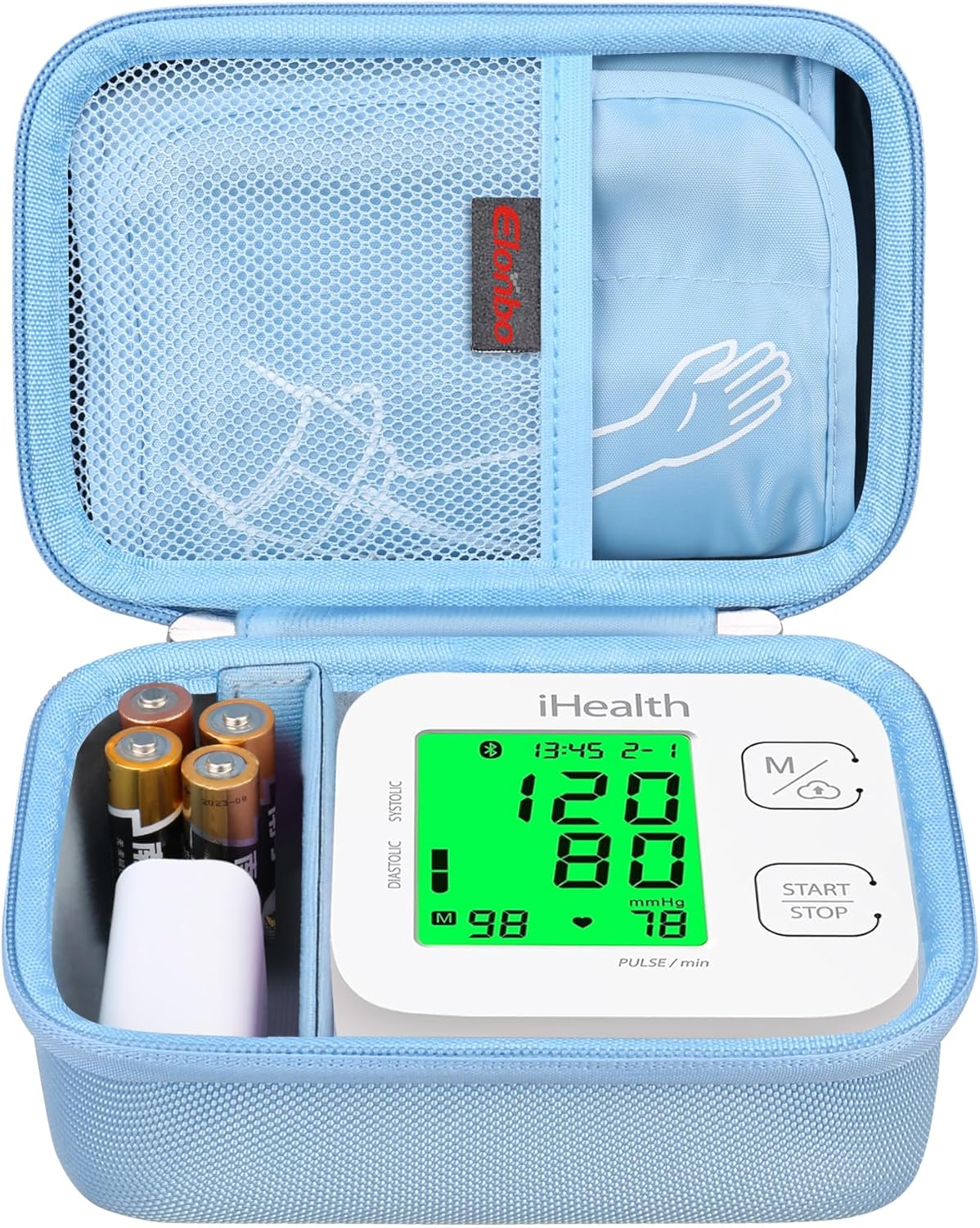 Elonbo Carrying Case for iHealth Track Smart Upper Arm Blood Pressure Monitor, Wireless Bluetooth Blood Pressure Monitor Travel Protective Bag Storage Holder, Mesh Pocket fits Range Cuff, Blue