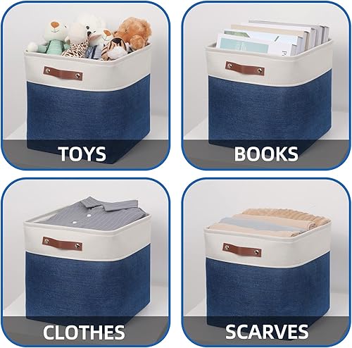 Miniatura 5 de Temary Cestas de almacenamiento azules para estantes, cubos de almacenamiento de 13 pulgadas, paquete de 4 cubos de tela con asas para organizar