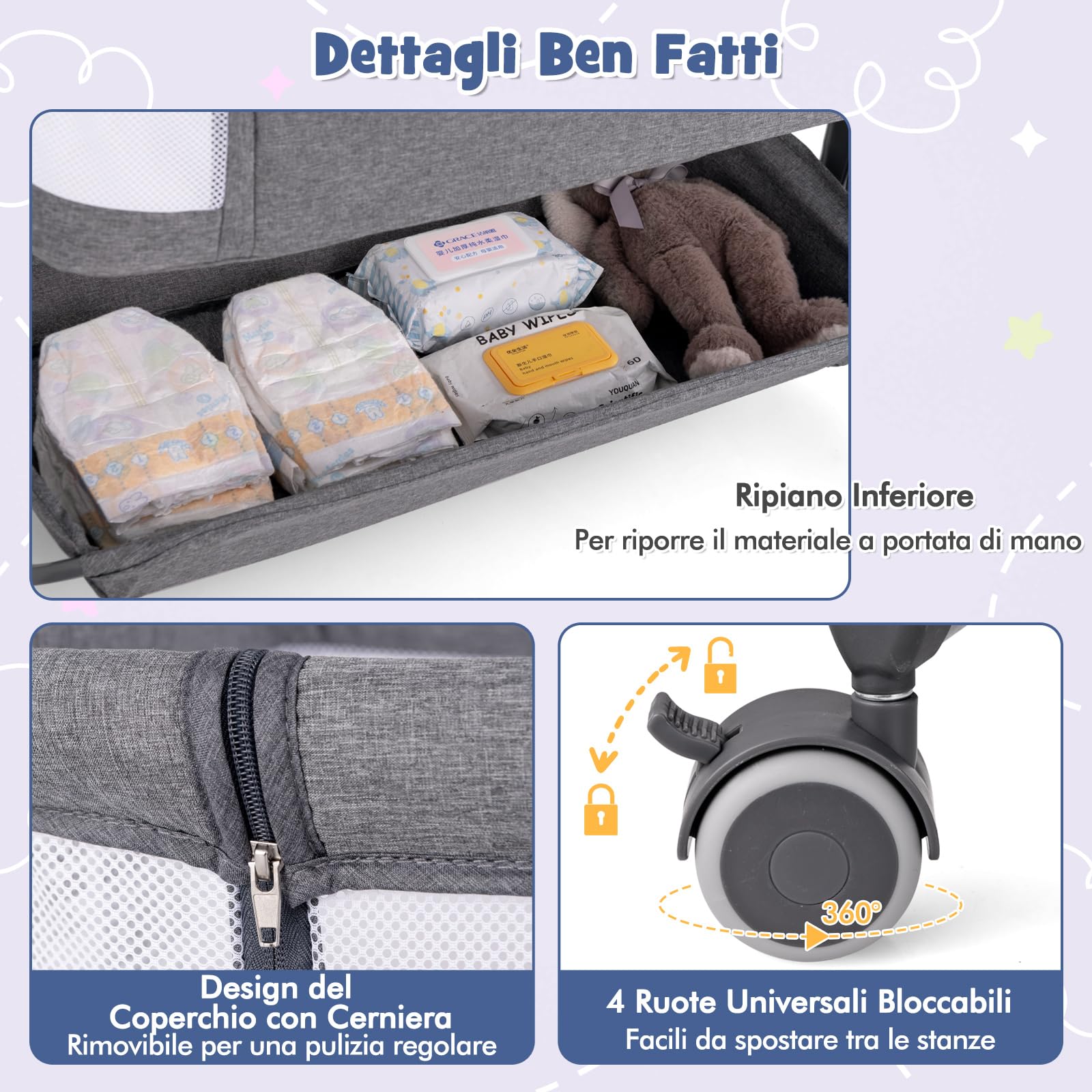 RELAX4LIFE Cuna Colecho Bebé con 6 Alturas Ajustables, Colchón, Cesta de Almacenamiento y Ruedas Bloqueables, Cunas para Bebés con Bolsa de Transporte para Bebes 0-6 Meses (Gris)