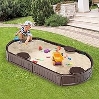 Vista 2 de Costzon Caja de arena para niños con cubierta, pozo de arena infantil de polietileno de alta densidad con asiento integrado desmontable y forro