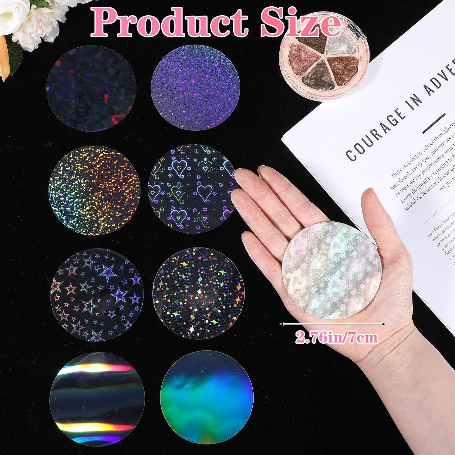 200Pcs Holographic Badge Protective Film, 8 Styles Button Maker Supplies Glittering Film, Pre-Cut 70mm (2.76 Inch) Circles for 58mm Button Maker Machine, Buttons Making Supplies, Pin Makers Supplie