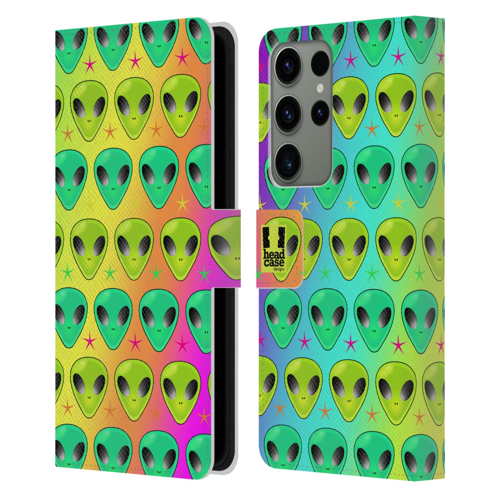 Carcasa de Cuero Tipo Libro para Samsung Galaxy S23 Ultra 5G con Diseño de Alienígenas Arco Iris 7