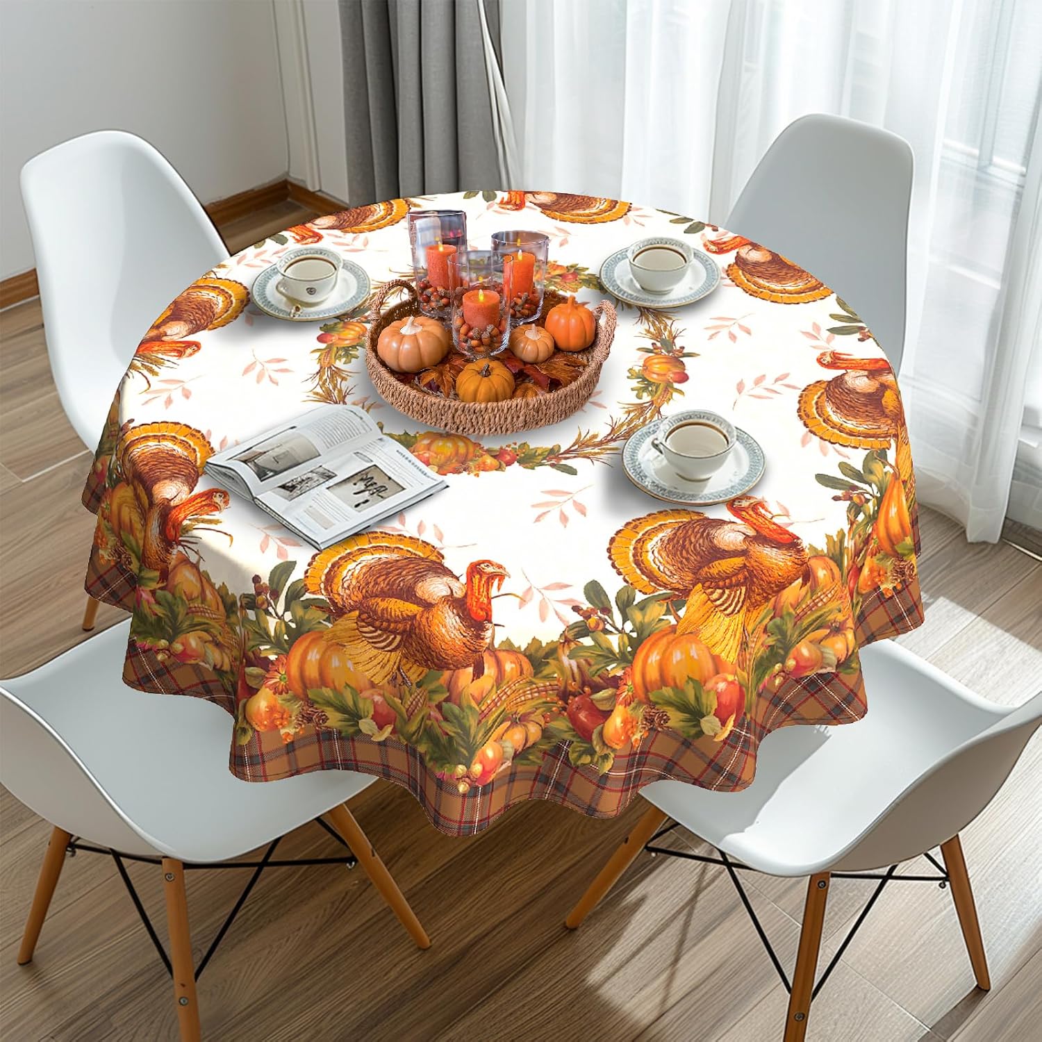 bnhjsdw Thanksgiving Turkey Tablecloth Vintage Fall Pumpkin