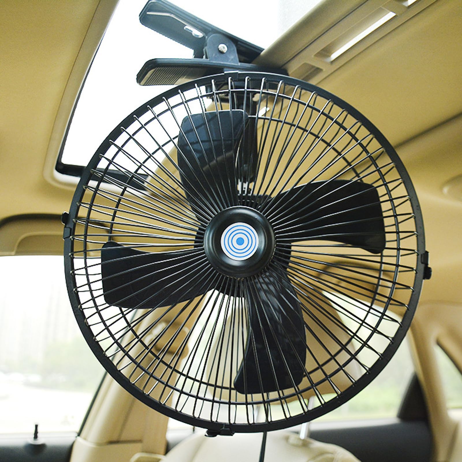 CYDZSW 12v Clip Fan for Car,10 inch Portable 90° Rotation Oscillating 12 Volt DC Desk Fan,2 Speed Car Fans that Blow Cold Air,360° Adjustment Clip on Fans for RV,Truck,SUV and Vehicles(Black)