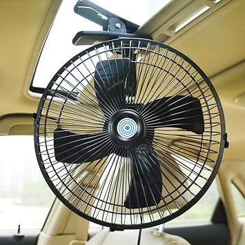 CYDZSW 12v Clip Fan for Car,10 inch Portable 90 Rotation Oscillating 12 Volt DC Desk Fan,2 Speed Car Fans that Blow Cold Air,360 Adjustment Clip on Fans for RV,Truck,SUV and VehiclesBlack