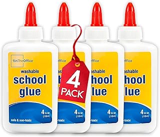 1InTheOffice White Glue Bottles, Washable School Glue White, No-Run 4 oz. 4/Pack