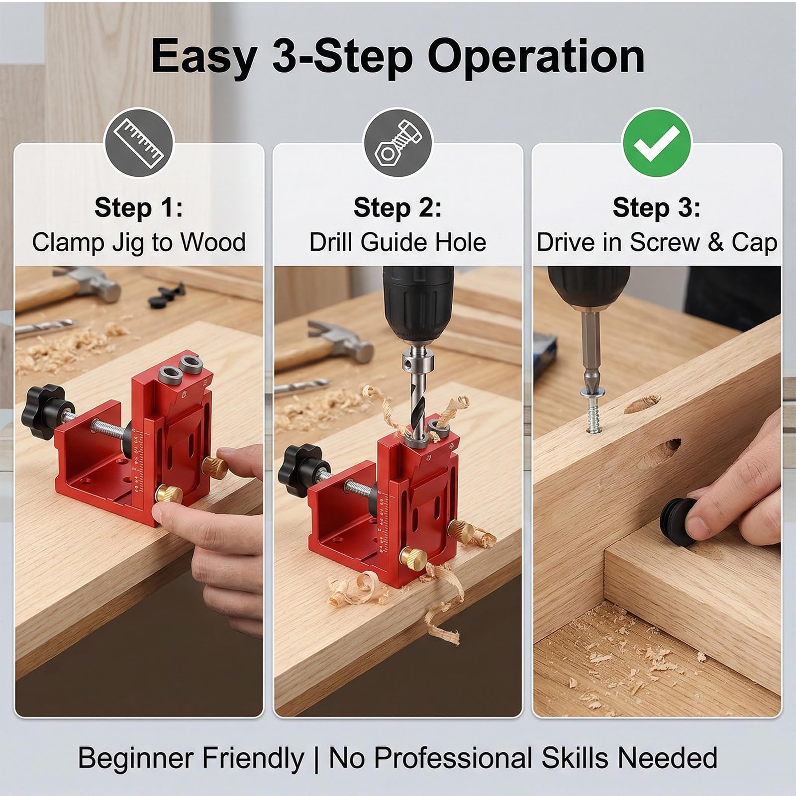 Kit De Gabarit De Trou De Poche: Adjustable Kit D'outils De Gabarit De Percage Oblique, Positionneur De Trou Oblique Avec Mèche De φ9mm, Ajustable Guide De Percage Pour Travail Du Bois (Rouge)