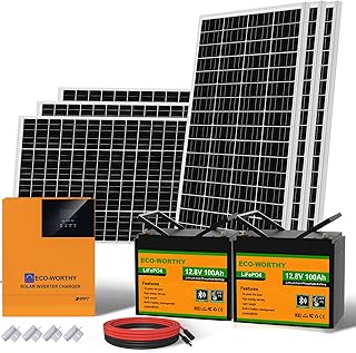 ECO-WORTHY 4 kW·h Solaranlage Komplettset Netzunabhängige,1000W 24V Solarpanel System mit LiFePO4 für Wohnmobil: 6 * 170W Solarpanel + 2 * 100Ah LiFePO4 Bluetooth+3000W 24V Hybrid Inverter