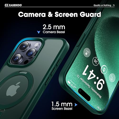 Miniatura 6 de CASEKOO Funda con anillo magnético oficial original para iPhone 15 Pro protección militar contra caídas compatible con MagSafe a prueba de golpes,