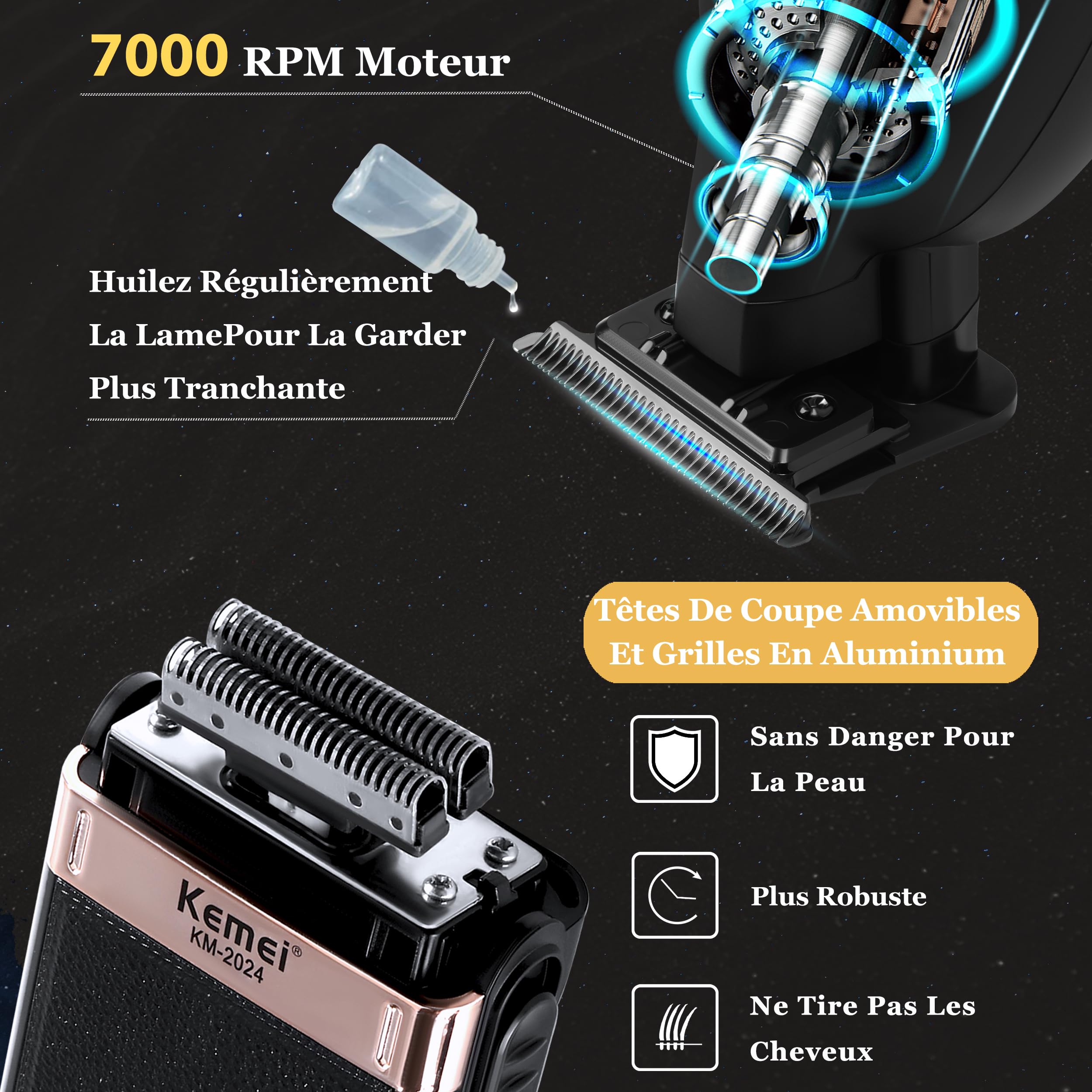 KEMEI 2299+2024 Ensemble Rasoir Électrique et Tondeuse à Cheveux pour Homme