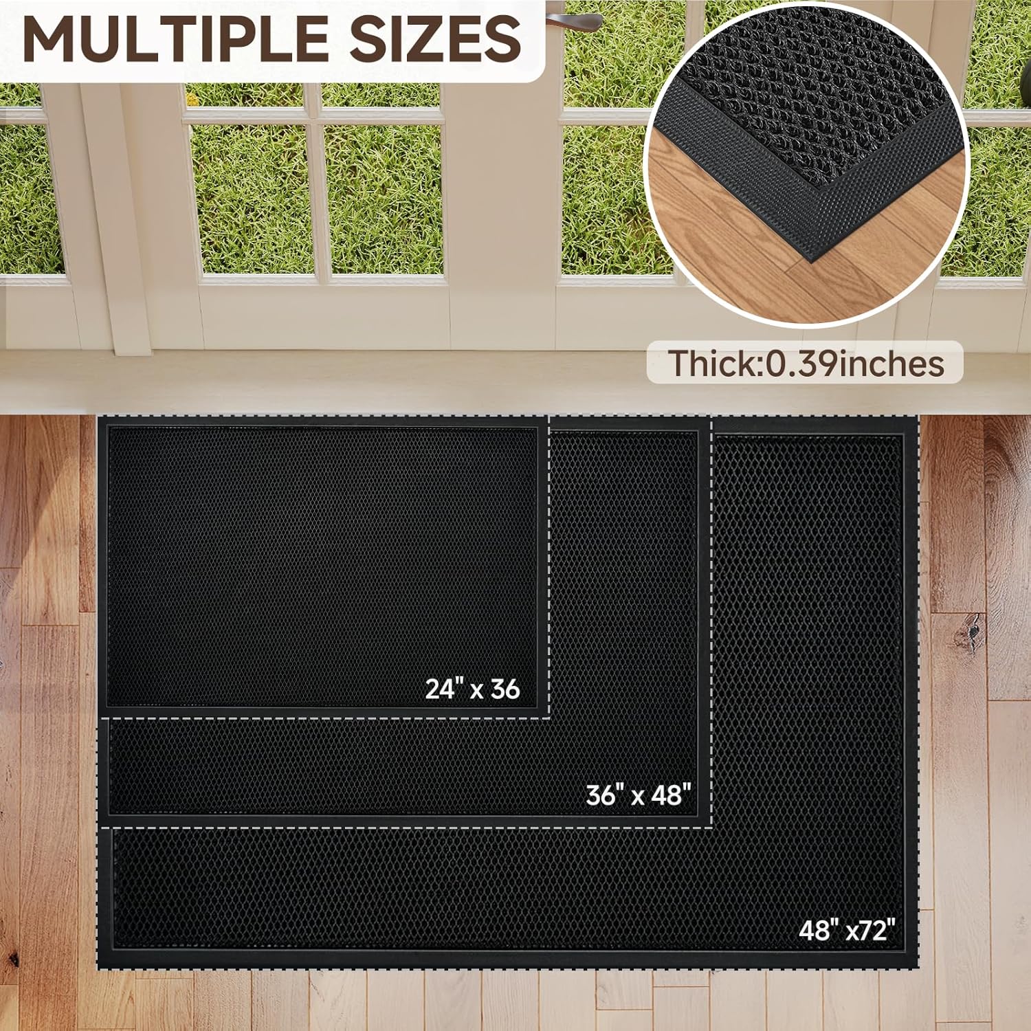 TANYOYO 4' X6' Commercial Floor Rubber Entrance Mat, Mesh Heavy Duty Door Carpet, Non-Slip Dirt Trapper Mat for Mudroom, Garage, Barbershop & High Traffic Areas, Black