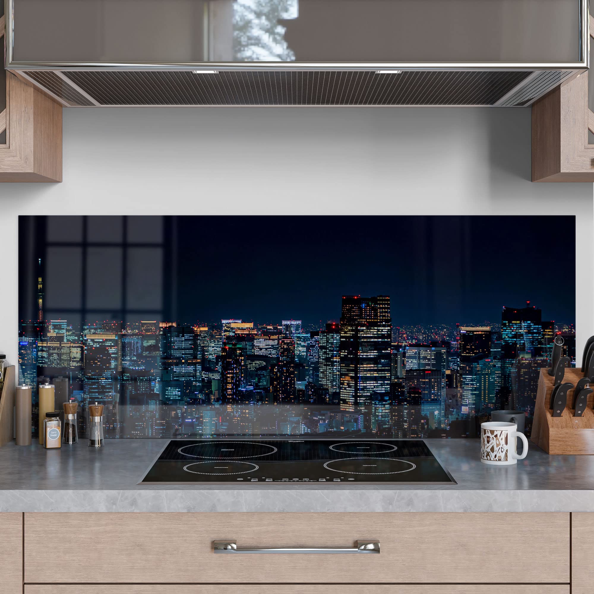 Crédence De Cuisine En Verre 125x50 Cm Motif Bâtiments Ville - Moderne, Grise