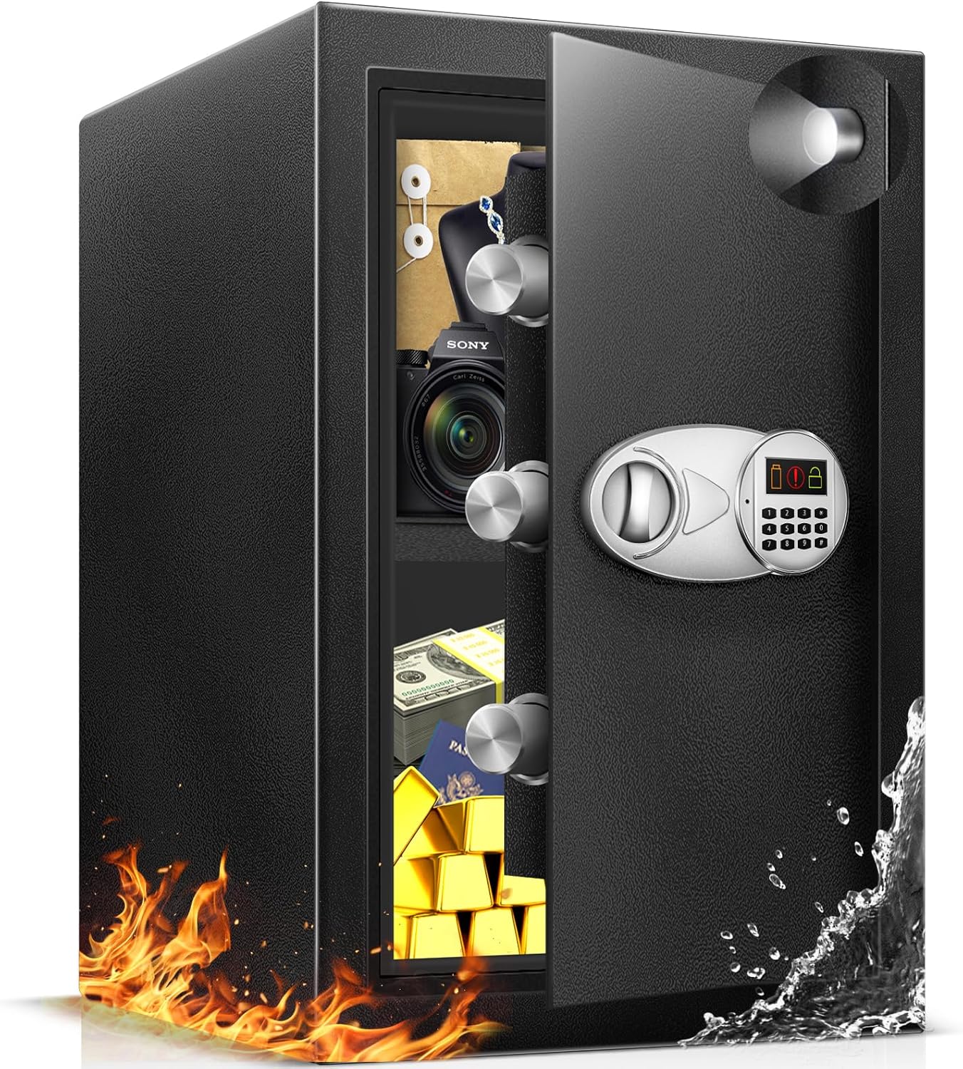 TOTOY Caja fuerte grande de 3.5 pies cúbicos para documentos del hogar con caja de batería de emergencia, caja de seguridad ignífuga de acero con