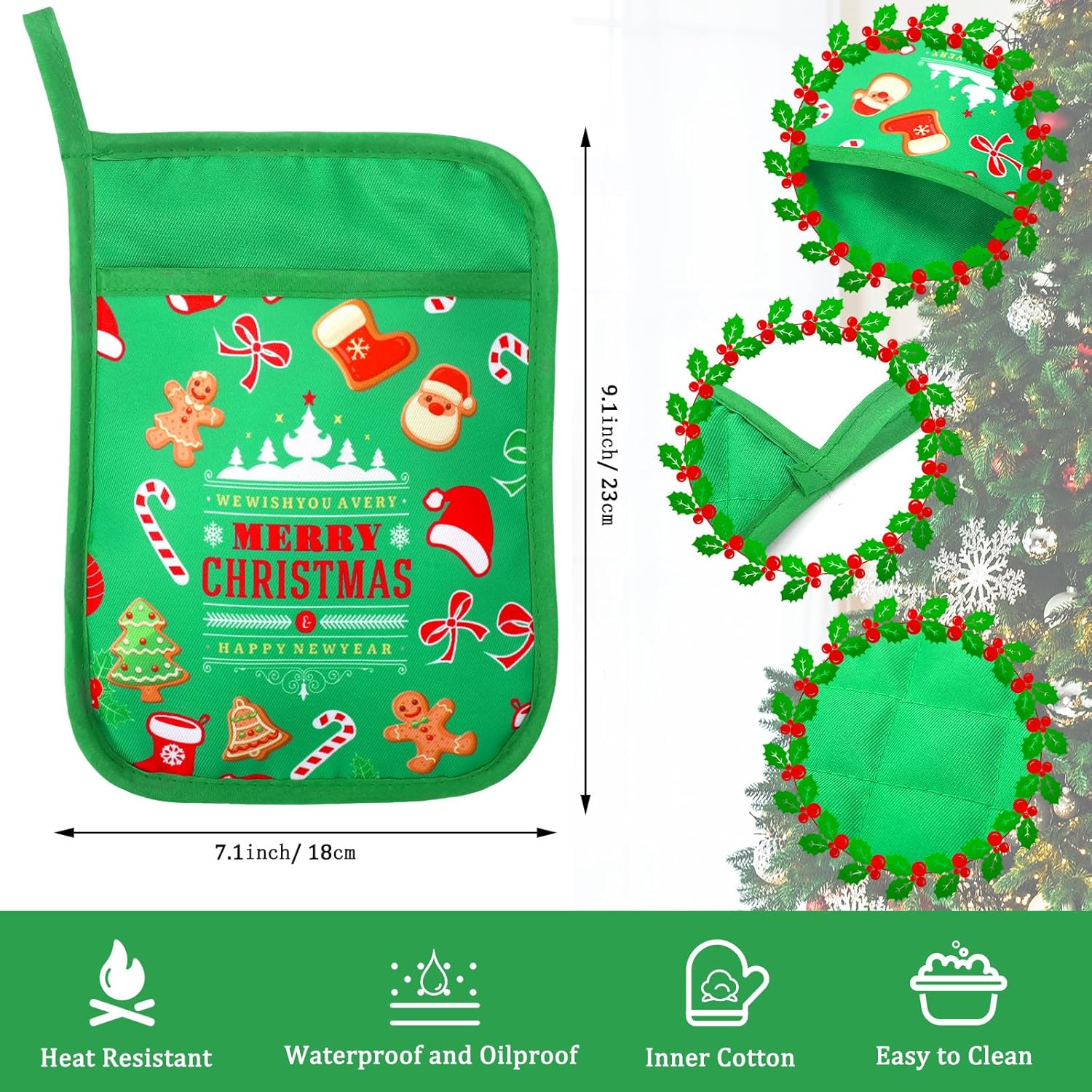 Zhehao 24 Pcs Christmas Silicone Spatulas Pot Holders Set - Heat Resistant Pot Holders with Pocket - Baking Gifts for Party Supplies (Cute Christmas Style)