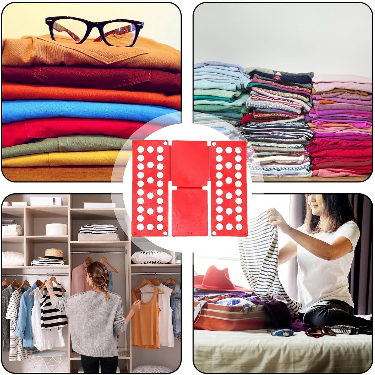 Space-Saving Clothes Folding Board - Thickened PP Plastic Laundry Organizer for T-Shirts, Jeans & Dresses, Collapsible Storage Tool (White)