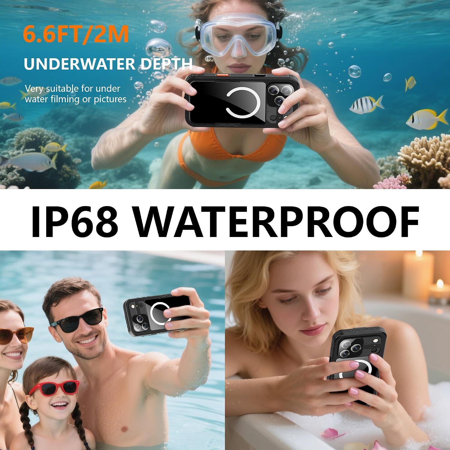 Magnetic Waterproof Case for Apple iPhone 17 Pro Max 6.9 Inch, Military - Grade Dropproof 360 Full Body Shockproof Dustproof, Built-in Screen Camera Protector Anti-Scratches, Black