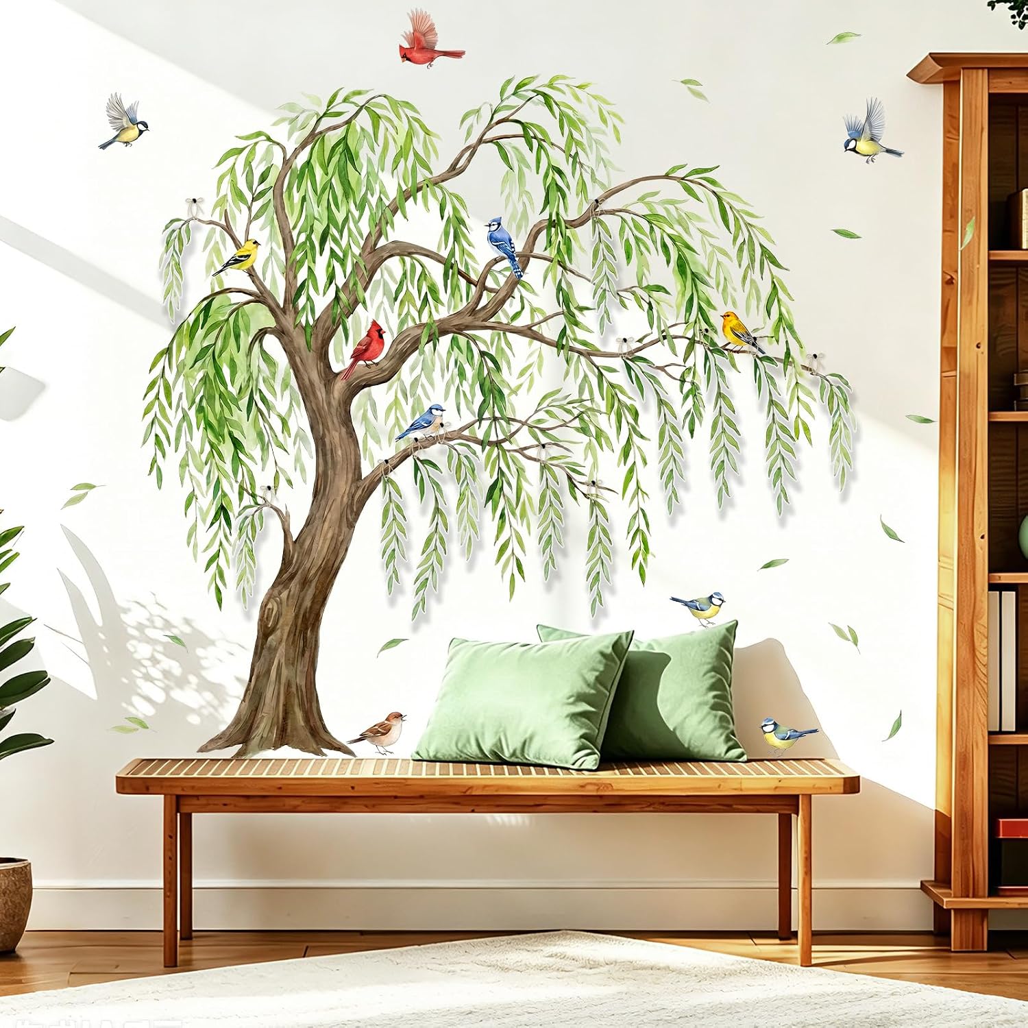 Runtoo Large Tree Wall Decals Peel and Stick 3D Green Leaves Branch Birds Wall Stickers Kids Room Classroom Bedroom Decor image 5