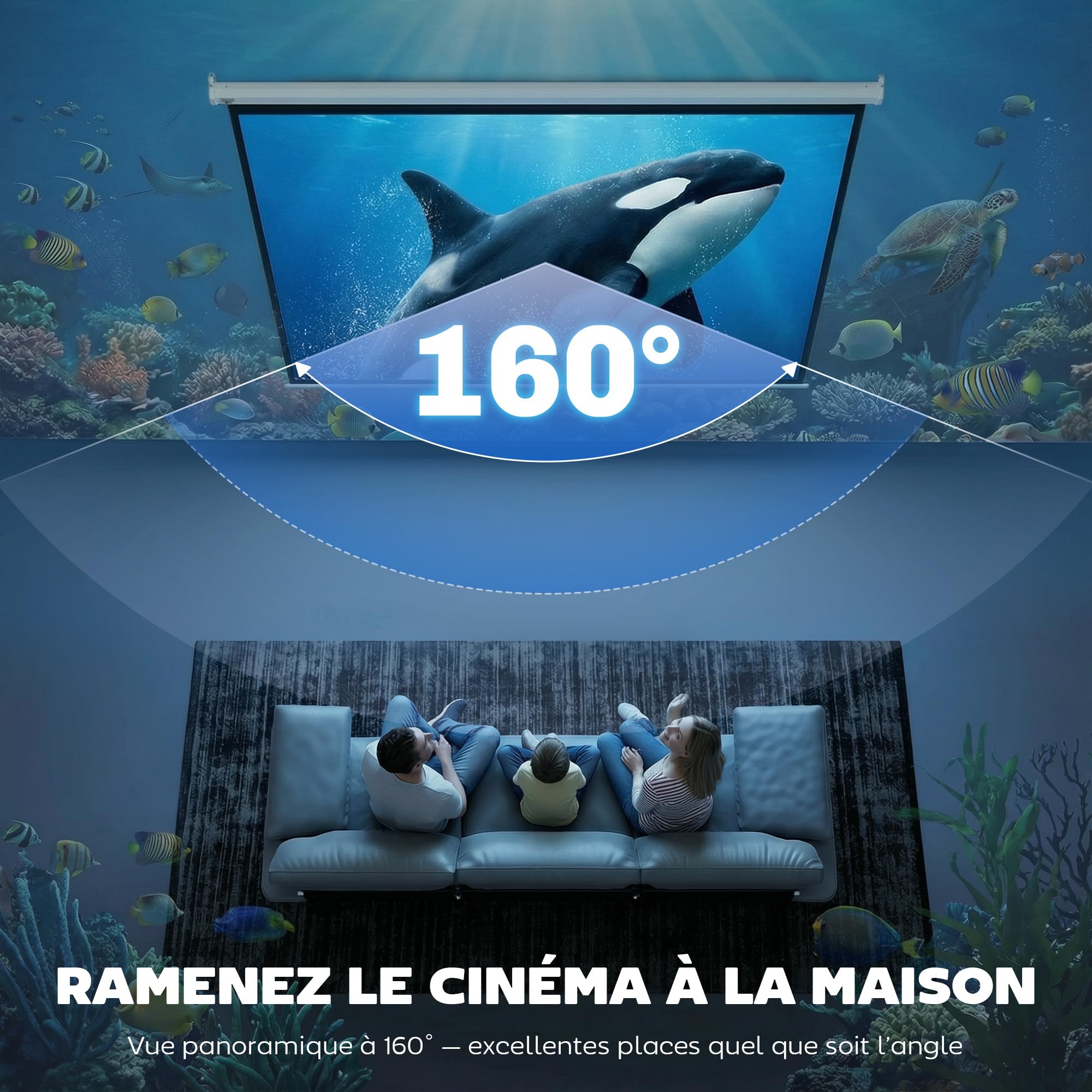 HOMCOM Écran Vidéoprojecteur 84 Pouces 4:3 4K HD Motorisé Électrique Montage Mural Plafond
