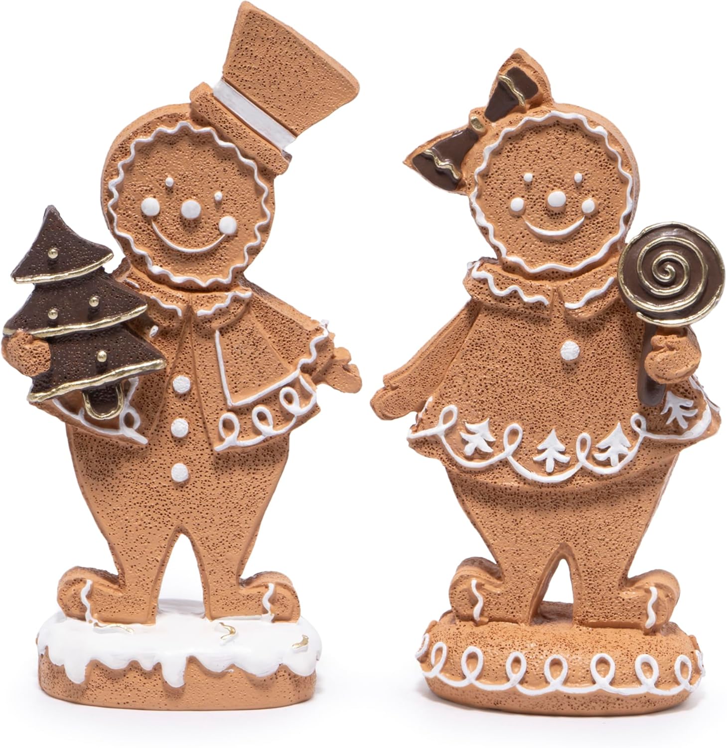 Hodao Gingerbread Couple Figurines – Christmas Resin Decorations for Indoor Home Decor, Cute Gingerbread Man and Woman Ornaments, Holiday Figurines for Living Room, Bedroom, Table, and Gift