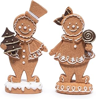 Hodao Gingerbread Couple Figurines – Christmas Resin Decorations for Ind...
