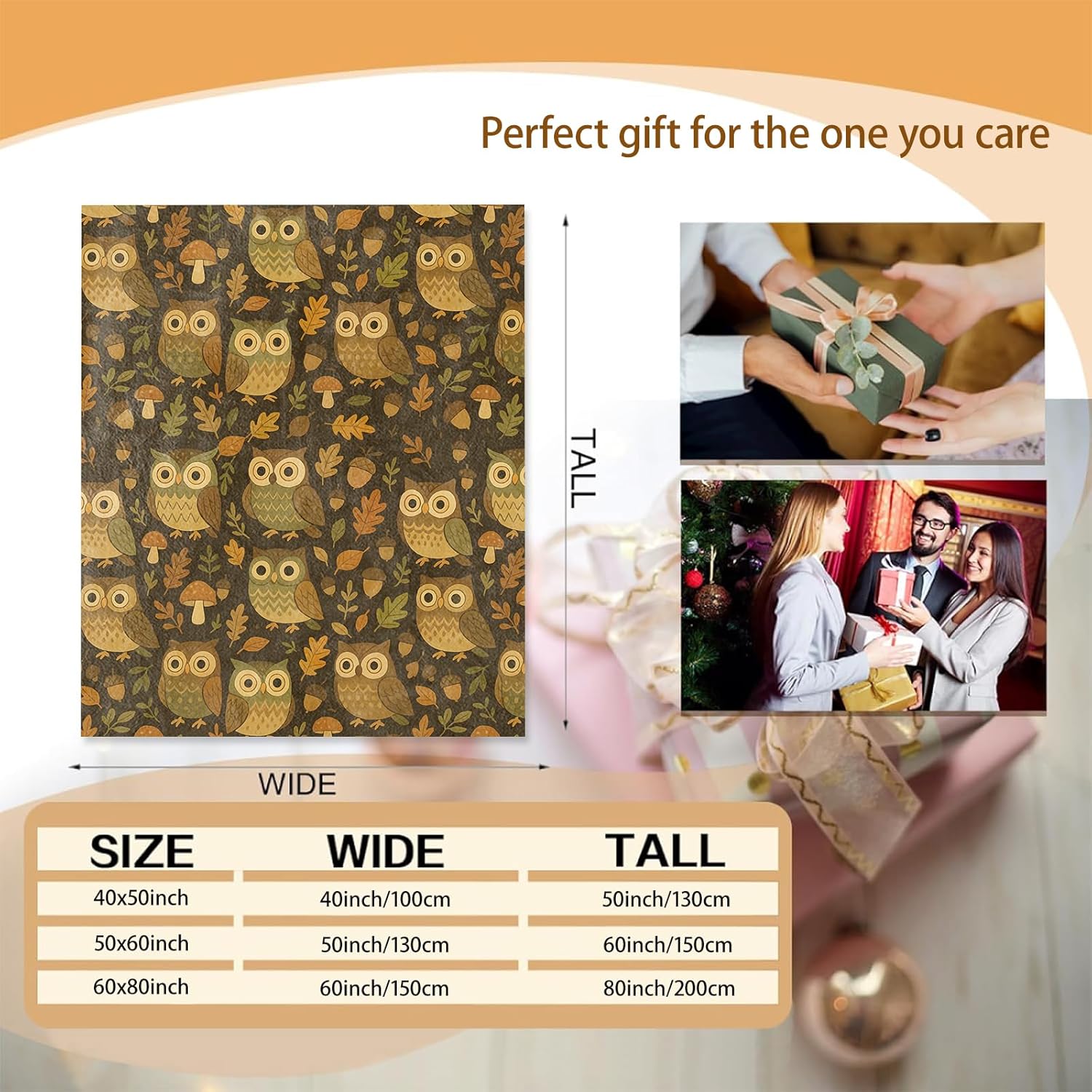 Retro Owl Blanket Gifts for Women Girls Kids, Soft Warm Lightweight Flannel, Forest Animal Throw Blankets for Bedroom Living Room Home Sofa Decor 50" x 60", Vintage Wildlife Throws